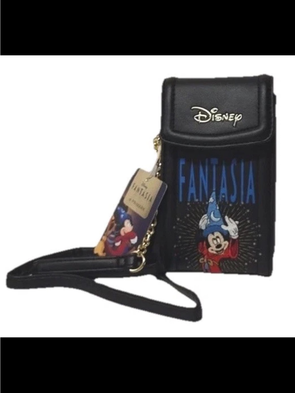 Disney NWT Black Fantasia Mickey Crossbody Phone Bag with Blue Accents